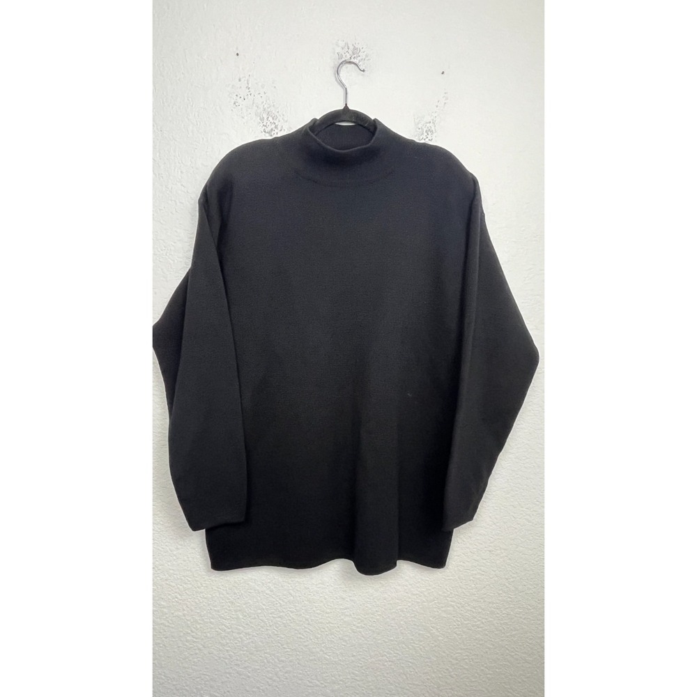 Lands' End‎ Tunic Sweater Womens Large 14-16 Black Outdoor Chunky Knit Pads Mock